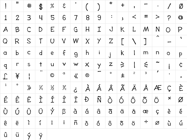 Tooney Loons Regular  glyph index