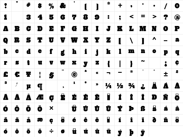 Rio Grande Wbw Regular  glyph index