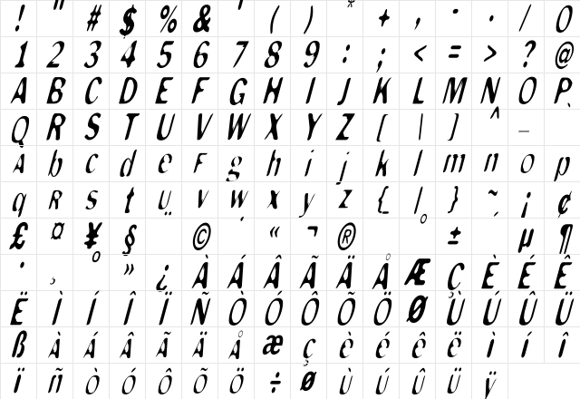 MonkeyCaughtStealing Regular  glyph index