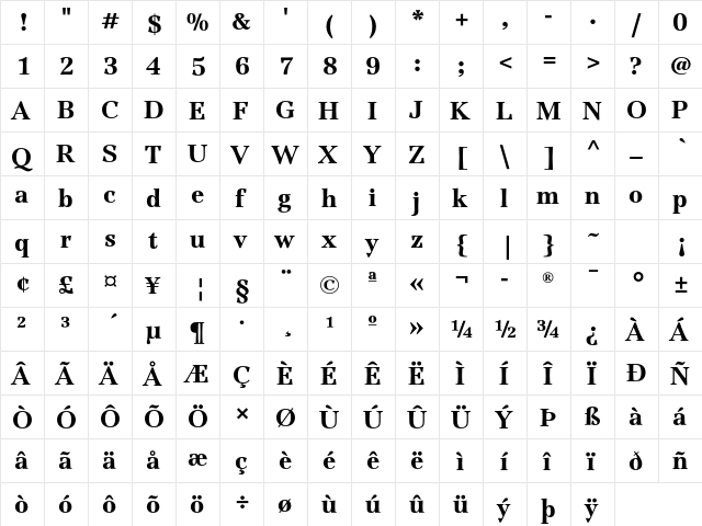 Jamille ITC Std Black  glyph index