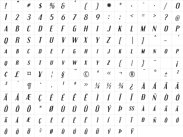 Engebrechtre Italic  glyph index