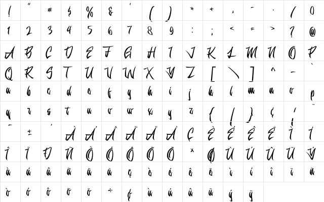 Louisiana Origin Regular  glyph index