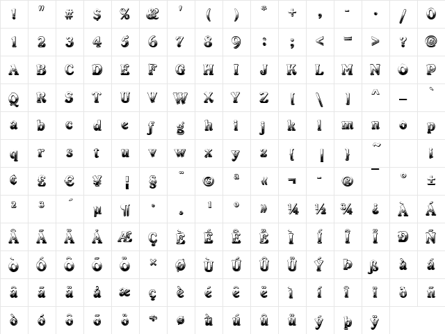 Cayenne Regular  glyph index