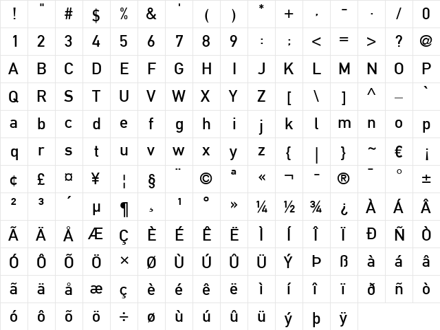 DINMittelschrift LT Regular  glyph index