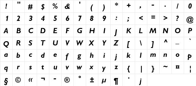GillSansC Bold Italic  glyph index