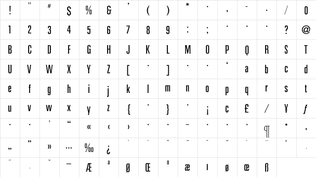 ColiseumLight Regular  glyph index