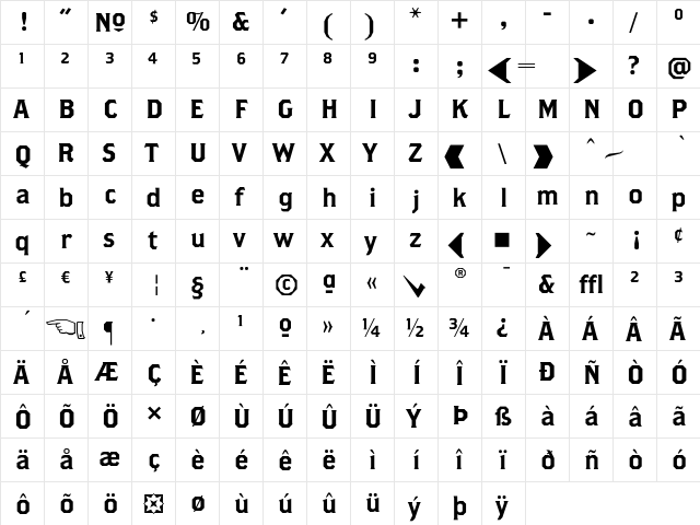 Brothers RegularAlternates  glyph index