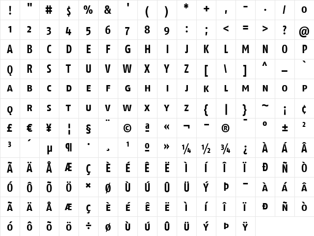 FagoCo Bold  glyph index