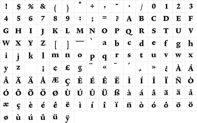 Lexicon No2 Roman E Tab  glyph index