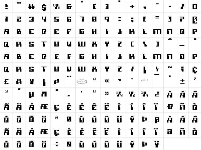 Micronian Light Light  glyph index