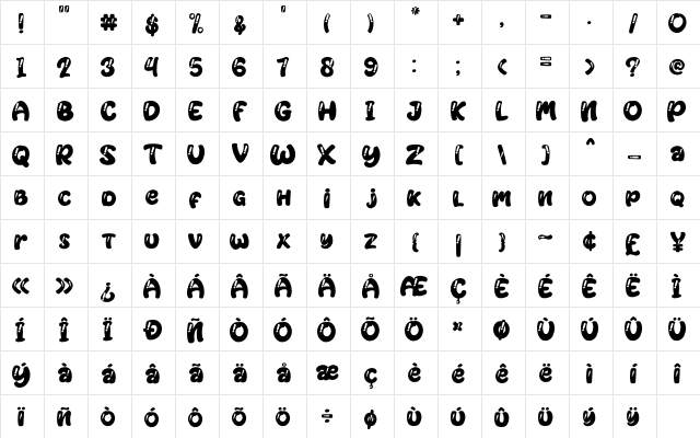 Jackdean Outline Regular  glyph index