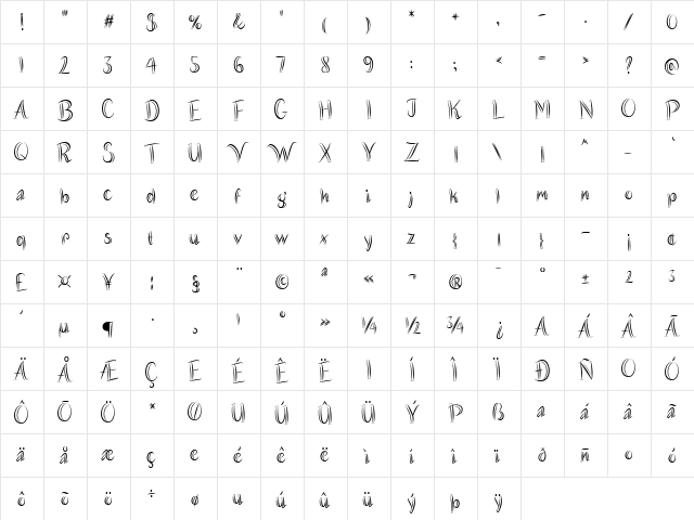 Vampire Bite Regular  glyph index