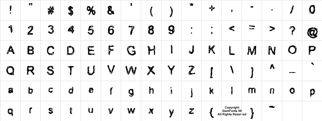 Erozion Regular  glyph index