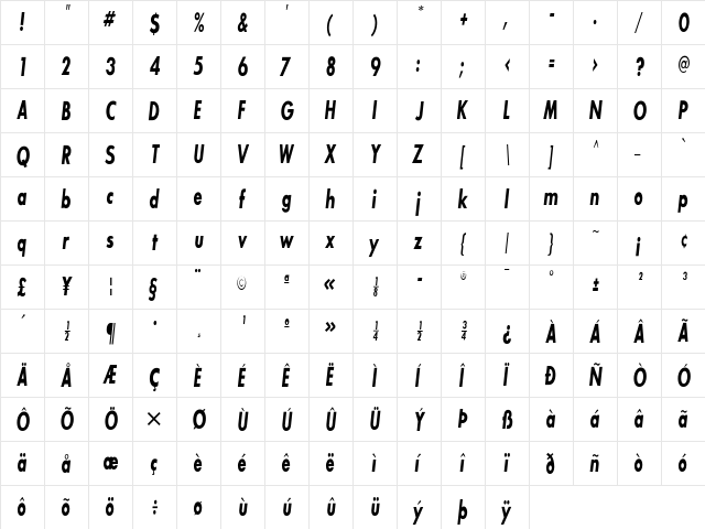 SansSerifBldFLFCond Regular  glyph index