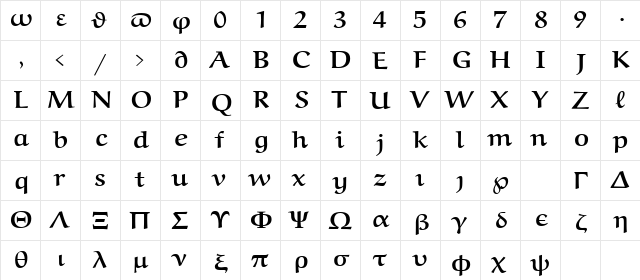 eurb8 Regular  glyph index
