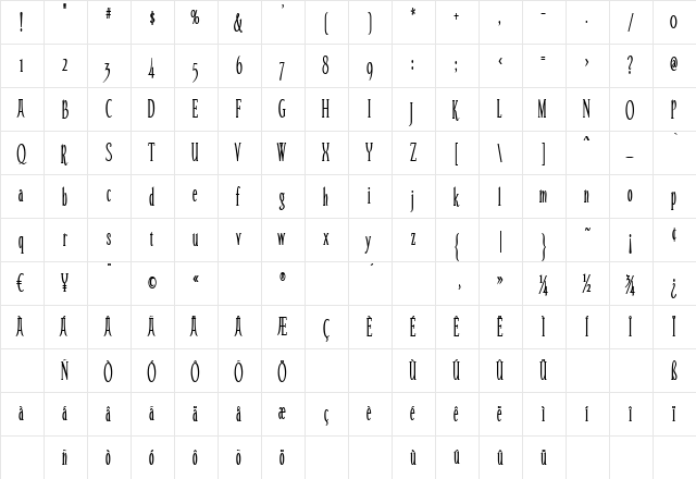 Echelon Condensed Regular  glyph index