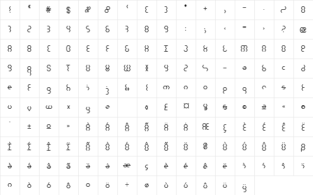 TG Honey Bold  glyph index