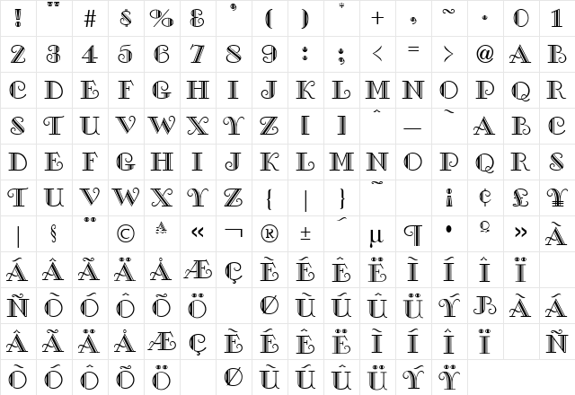 SaltbushCaps Normal  glyph index