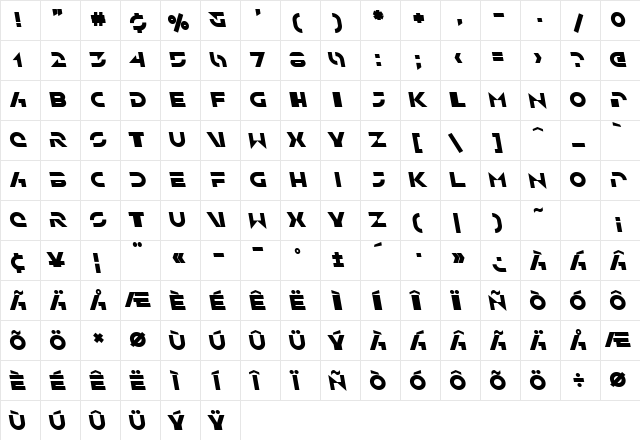 SF Solar Sailer Bold Italic  glyph index