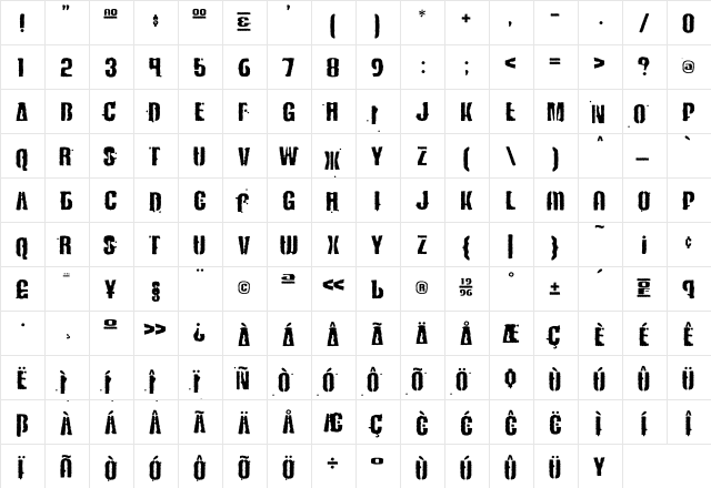 MagyarPosta Regular  glyph index