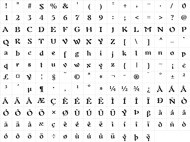 Auriol Bold  glyph index