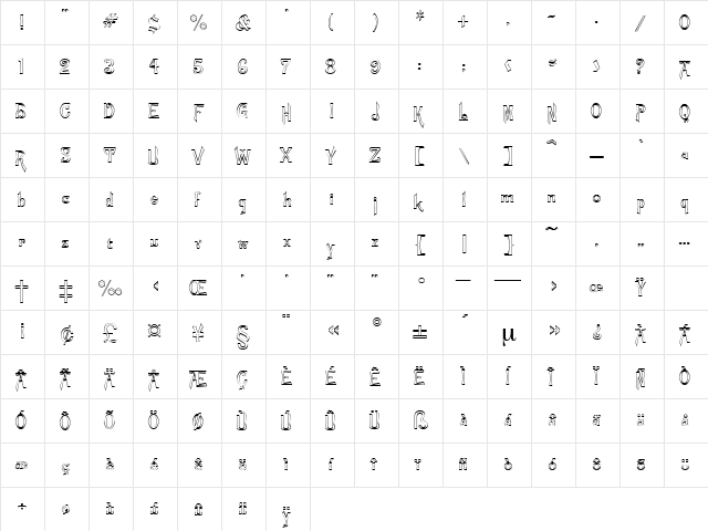 TelepathOpen Regular  glyph index
