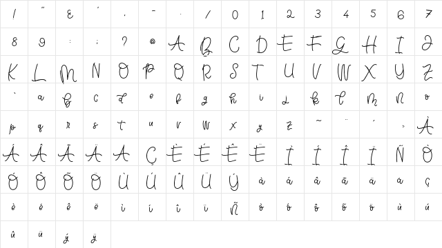 Bellinda Script Regular  glyph index