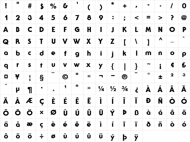 ITCSerifGothic-Heavy Heavy  glyph index