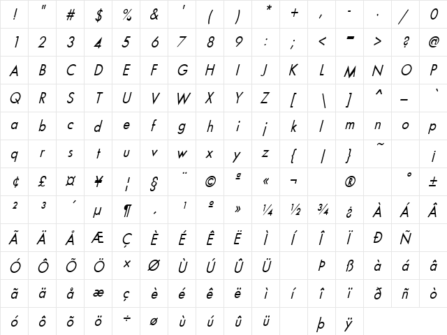 Loving 2 Regular  glyph index