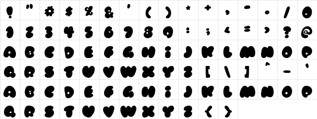 Rubberneck Regular  glyph index