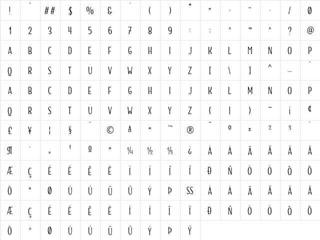 Storyteller Sans Bold  glyph index
