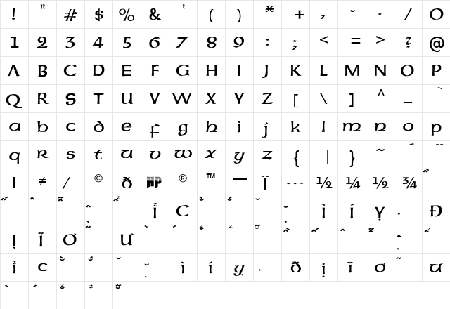 HP-Cam Van 02 Regular  glyph index