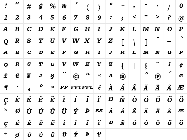 FreightMicro BoldItalicSC  glyph index