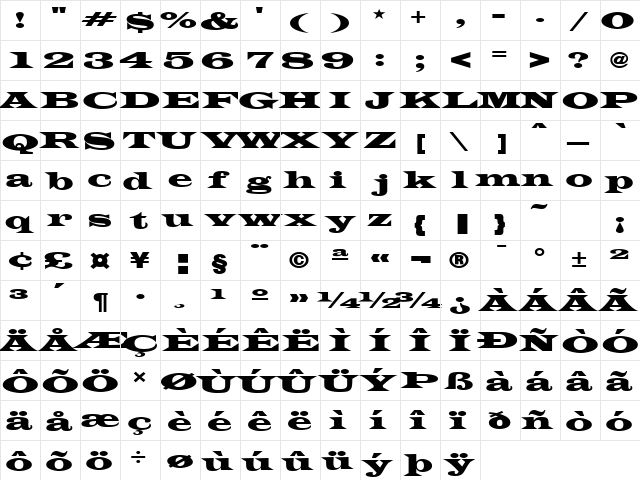 TransverseExpandedSSK Regular  glyph index