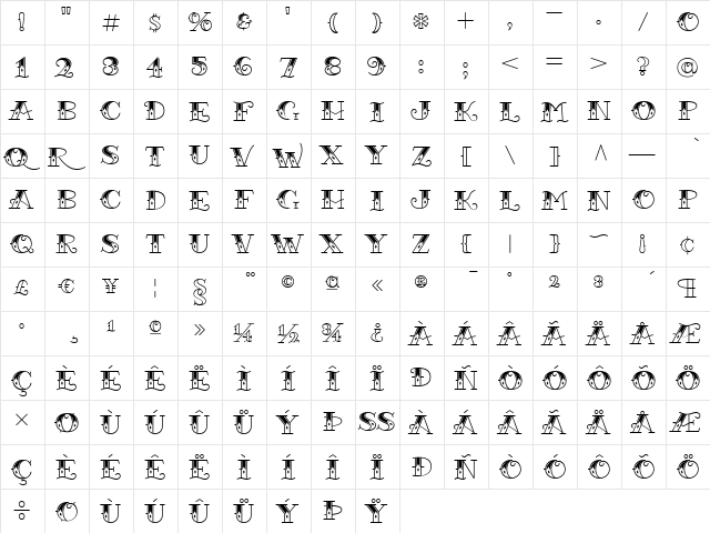 Queen Rosie Medium  glyph index