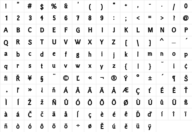 Clichee Bold  glyph index