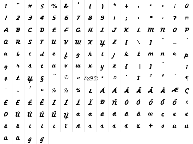 Trekker-2 Regular  glyph index