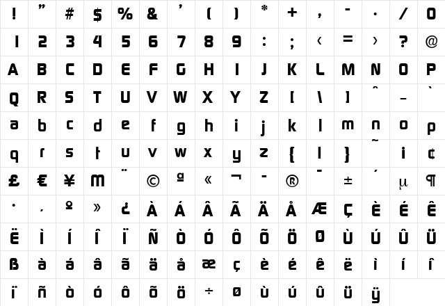 RandyBecker-ExtraBold Regular  glyph index
