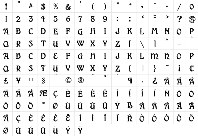 Holier Regular  glyph index