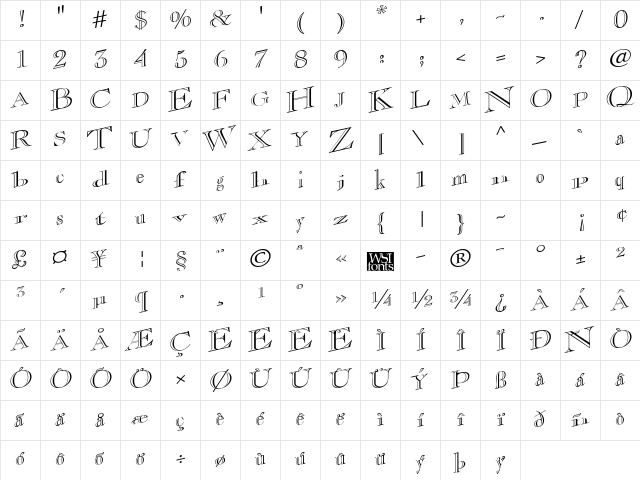Casque Open Face Wacky Regular  glyph index