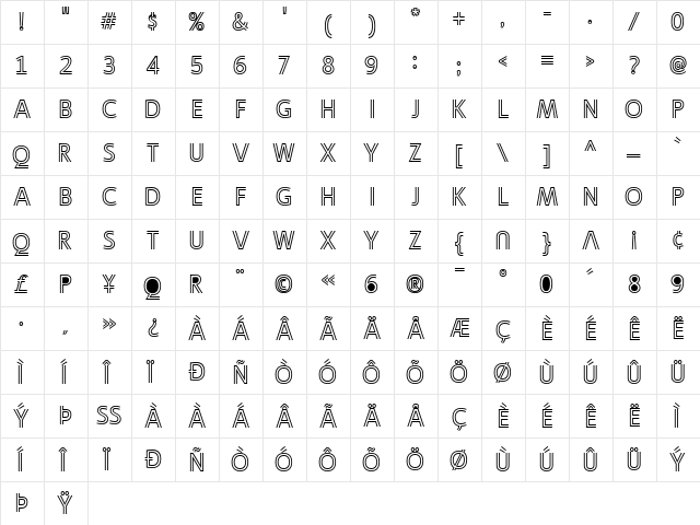Ligurino Outline Regular  glyph index