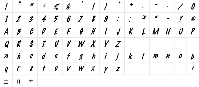 Skeleton 1 Italic  glyph index