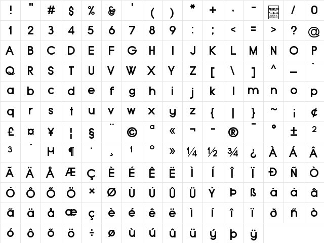 Typo Grotesk Bold  glyph index