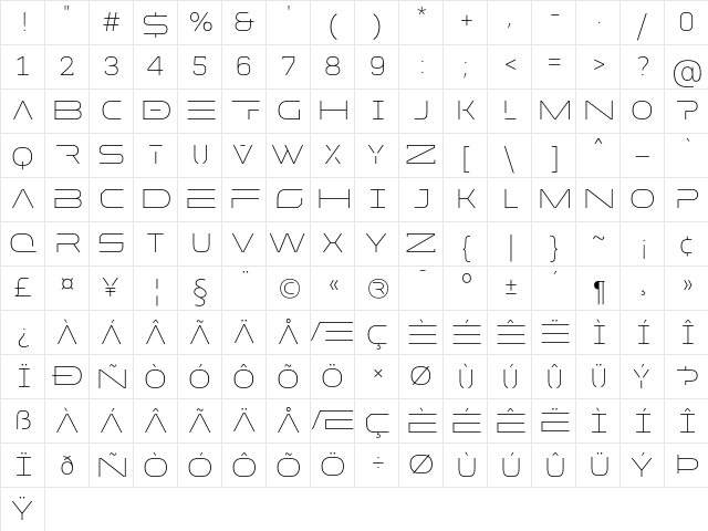 MADE Future X HEADER Thin  glyph index