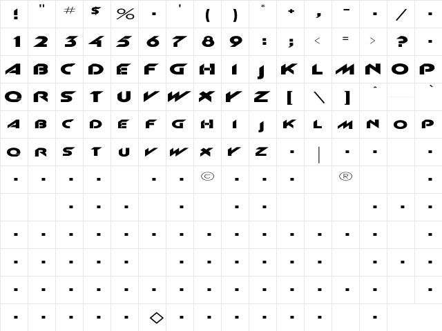 Rsnewgrrtt Ex Regular  glyph index