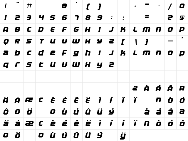 Electrofied BoldItalic  glyph index