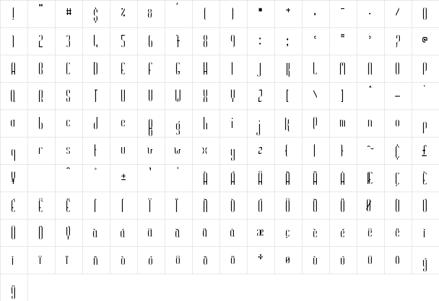 O-Deco Regular  glyph index