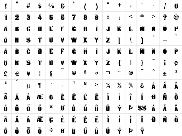Snowtop Caps Regular  glyph index