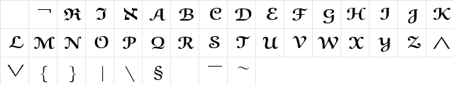 eusb5 Regular  glyph index