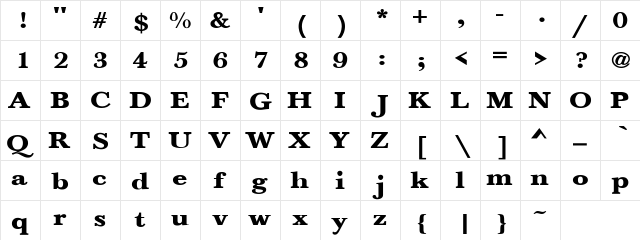 NewBaskervilleE Regular  glyph index